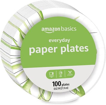 Amazon Basics Everyday Paper Plates, 8.62 Inch, Disposable, 100 Count