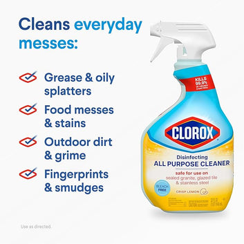 Clorox Disinfecting All-Purpose Cleaner 32 Oz and Disinfecting Bathroom Cleaner, Household Essentials, 30 Oz, Pack of 3