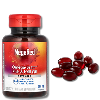 MegaRed Advanced 4-in-1 Omega-3 Supplement – Concentrated Fish Oil & Antarctic Krill Oil for Heart, Brain, Joint & Eye Health (80 Softgels)