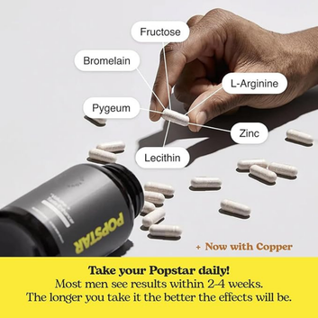 POPSTAR Labs Semen Volume Support Supplement – Male Fertility & Semen Health Formula with Zinc, L-Arginine & Bromelain (120 Capsules)