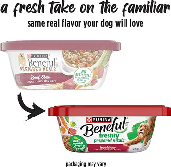 Purina Beneful Wet Dog Food Freshly Prepared Meals Beef Stew with Peas, Carrots, Rice, and Barley - (Pack of 8) 10 oz. Tubs